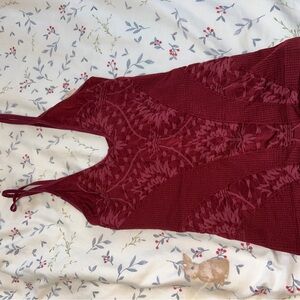 Free People Burgundy Lace Tank Top